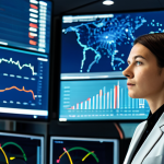 A professional female traffic control expert in a modest business suit, fully clothed, focused on a large multi-screen display showing real-time urban traffic data and AI-generated forecasts in a state-of-the-art control center. Her expression is calm and intelligent, reflecting deep concentration and a blend of human insight with advanced technology. The environment is futuristic and clean, with soft ambient lighting highlighting the intricate data visualizations. The image captures the essence of a modern urban guardian, ensuring smooth traffic flow. safe for work, appropriate content, perfect anatomy, correct proportions, natural pose, well-formed hands, proper finger count, natural body proportions, professional photography, high quality, professional, family-friendly.