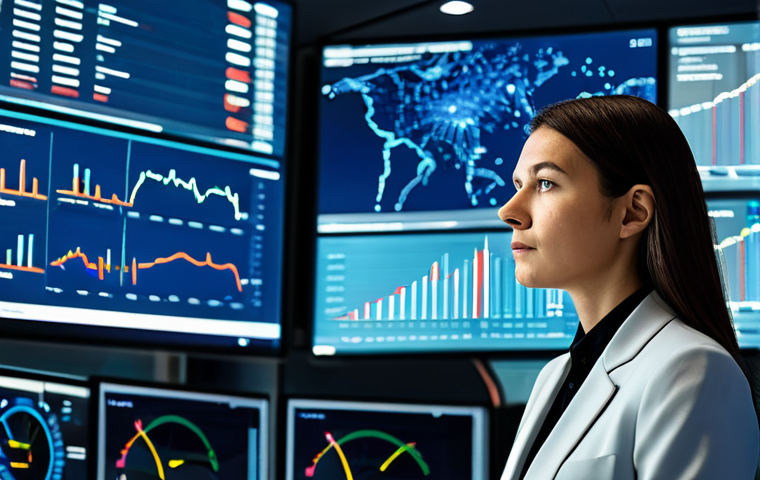 A professional female traffic control expert in a modest business suit, fully clothed, focused on a large multi-screen display showing real-time urban traffic data and AI-generated forecasts in a state-of-the-art control center. Her expression is calm and intelligent, reflecting deep concentration and a blend of human insight with advanced technology. The environment is futuristic and clean, with soft ambient lighting highlighting the intricate data visualizations. The image captures the essence of a modern urban guardian, ensuring smooth traffic flow. safe for work, appropriate content, perfect anatomy, correct proportions, natural pose, well-formed hands, proper finger count, natural body proportions, professional photography, high quality, professional, family-friendly.