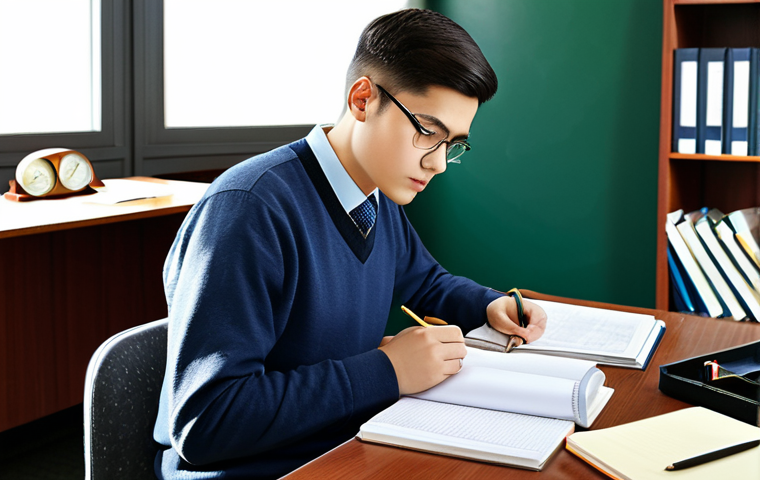 교통직 시험 난이도 평가 - Focused Student**

"A student, fully clothed in appropriate attire, diligently studying railway indu...