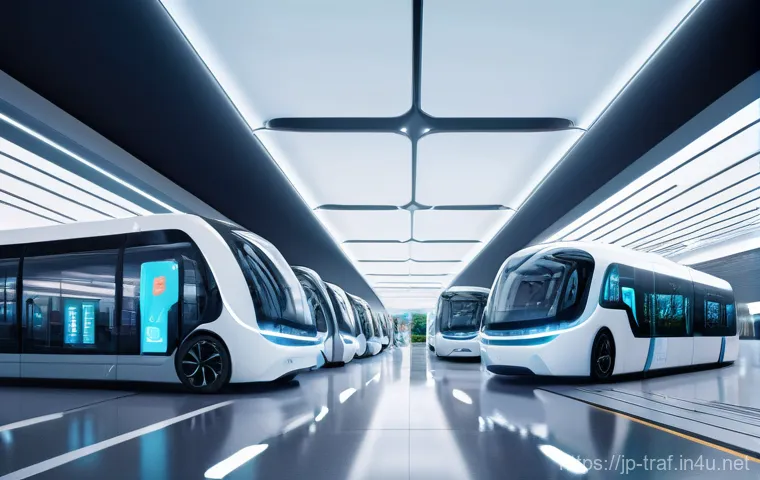 교통직 경력 개발을 위한 자격증 - **Prompt:** A dynamic, futuristic transportation hub at dawn. Sleek, self-driving electric vehicles ...