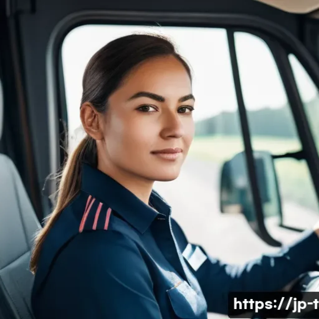 교통업계 이직 후 연봉 변화 사례 - **Prompt:** A female truck driver, in her late 20s, with a confident and focused expression, sitting...