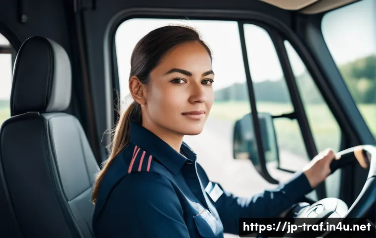 교통업계 이직 후 연봉 변화 사례 - **Prompt:** A female truck driver, in her late 20s, with a confident and focused expression, sitting...