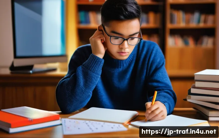 교통직 시험 유형별 공략법 - **Prompt:** A determined young adult, wearing comfortable yet modest casual clothing like a sweater ...