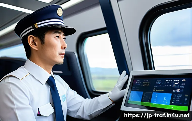교통직 커리어 패스와 자격증의 연결성 - A professional Japanese railway driver in a modern train cabin, wearing a clean uniform with a cap a...