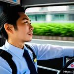 교통직 경력자의 자격증 활용 사례 - A professional Japanese bus driver wearing a neat uniform and a visible safety badge, confidently ma...