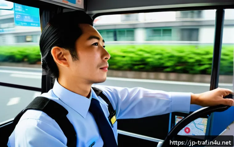 교통직 경력자의 자격증 활용 사례 - A professional Japanese bus driver wearing a neat uniform and a visible safety badge, confidently ma...