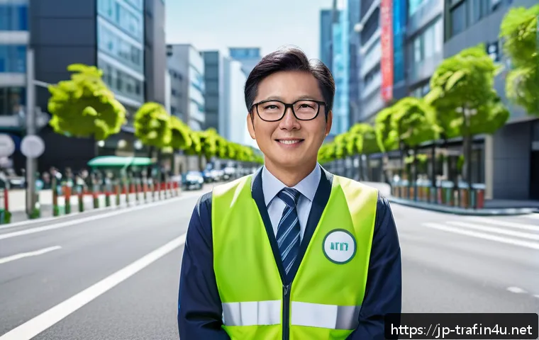 교통직 자격증과 미래 산업의 연결성 - A professional Japanese traffic safety instructor wearing smart business attire and a visible name b...