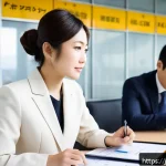 교통직 자격증의 효용성과 가치 - A professional Japanese office environment showing a confident young Japanese woman wearing smart bu...