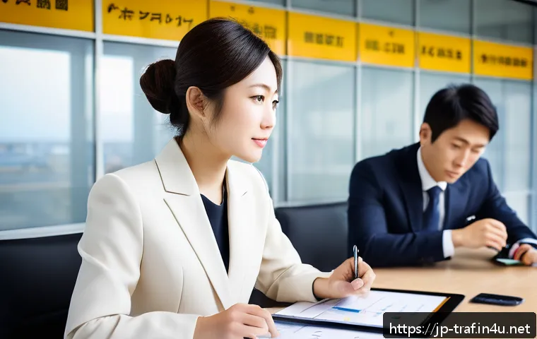 교통직 자격증의 효용성과 가치 - A professional Japanese office environment showing a confident young Japanese woman wearing smart bu...