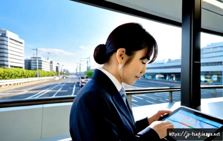 교통직 실무에서 자격증의 활용 사례 - Photorealistic Japanese urban transportation planning office, a middle-aged transport professional i...